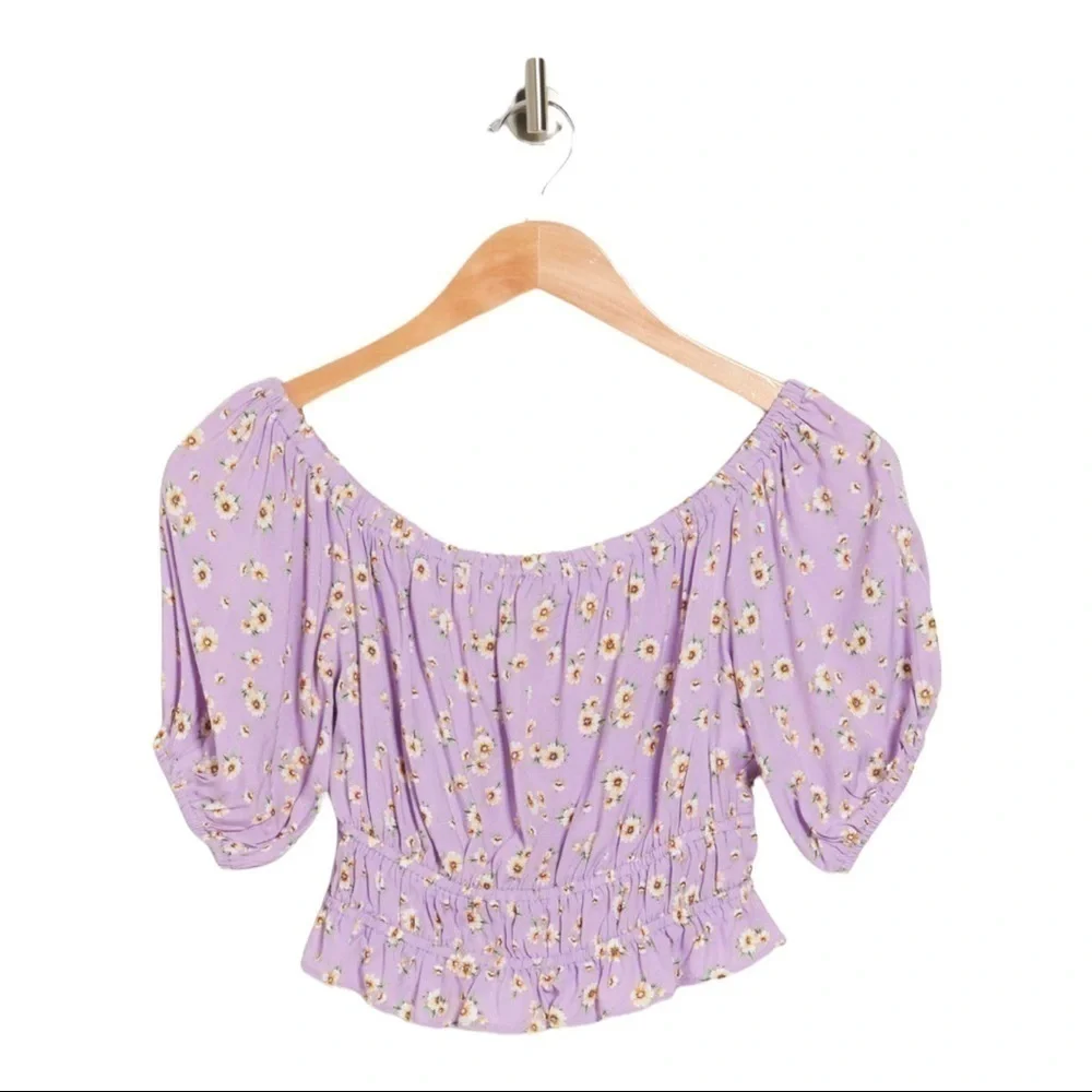 ABOUND♥️FLORAL off the shoulder puff sleeve crop top size (XS) - Picture 3 of 5